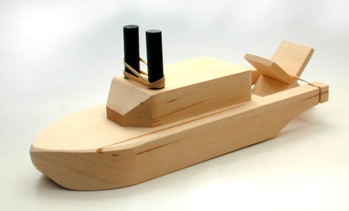 Wooden wind-up paddle boat